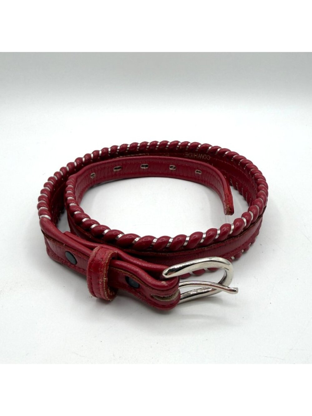 Vintage DunDee Red Full Grain Cowhide Rolled Edge Belt Size 26